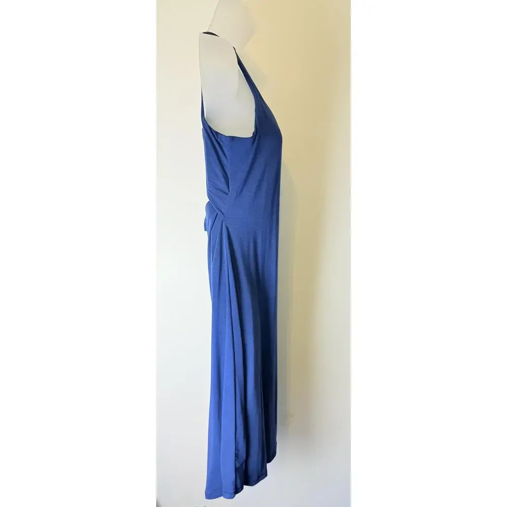 Prana Womens Royal Blue Ruched Racerback Open Back Sleeveless Dress Medium Flaws - Picture 3 of 8